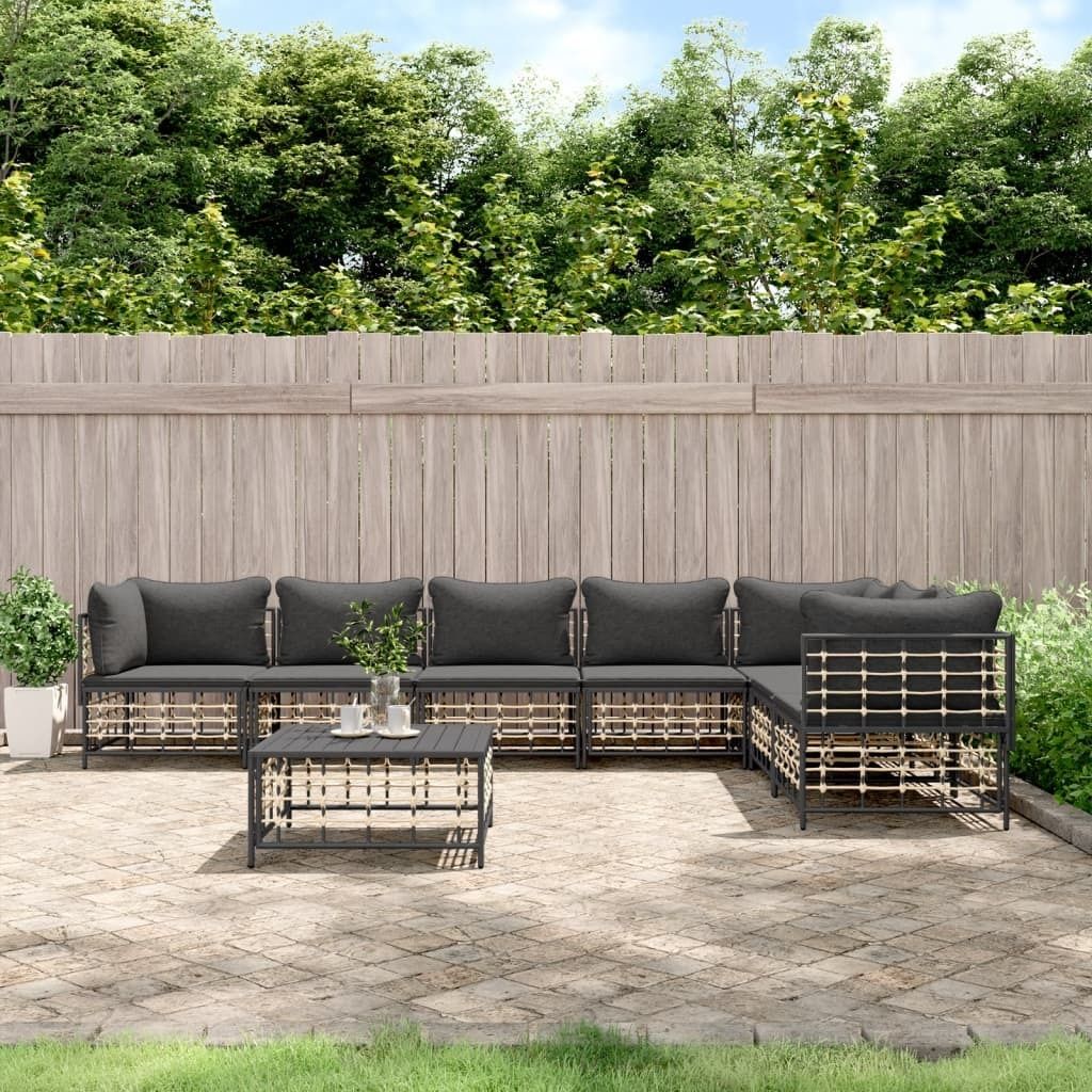 8-tlg. Garten-Lounge-Set mit Kissen Anthrazit Poly Rattan , Gartensofas Design 2024