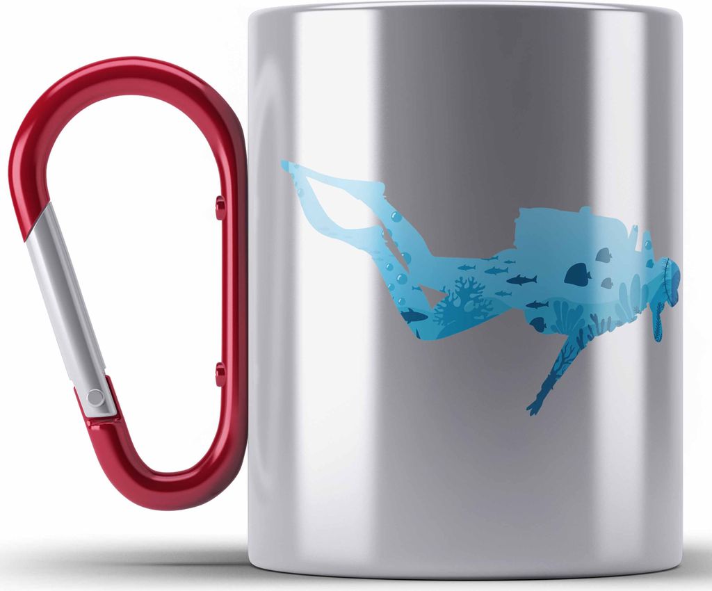 Trendation - Taucher Grafik Edelstahl Tasse Karabiner Produktbild 