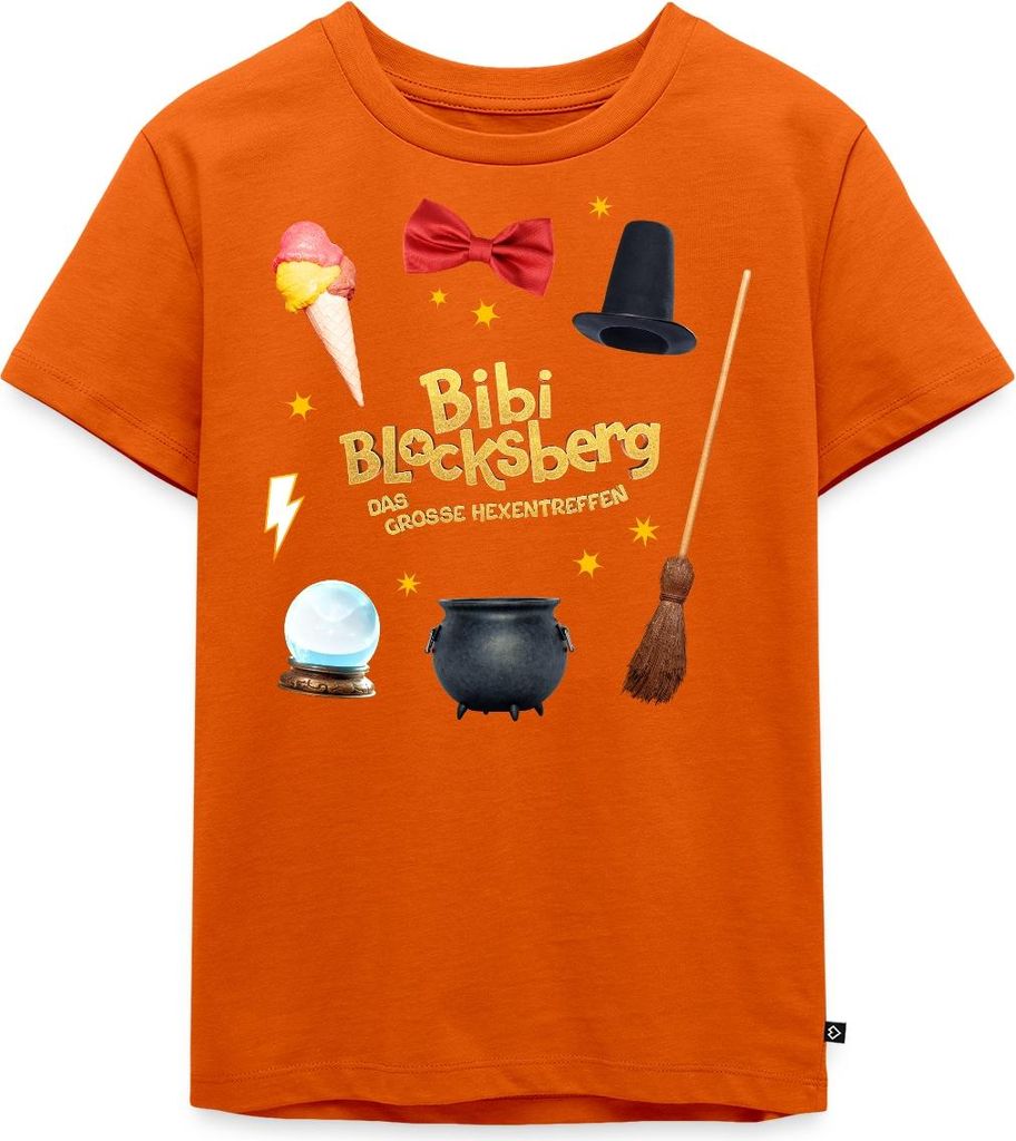 Spreadshirt Bibi Blocksberg Film Mit Hexenzubehör Und Logo Kinder Premium T-Shirt, 122/128 (6 Jahre), Orange