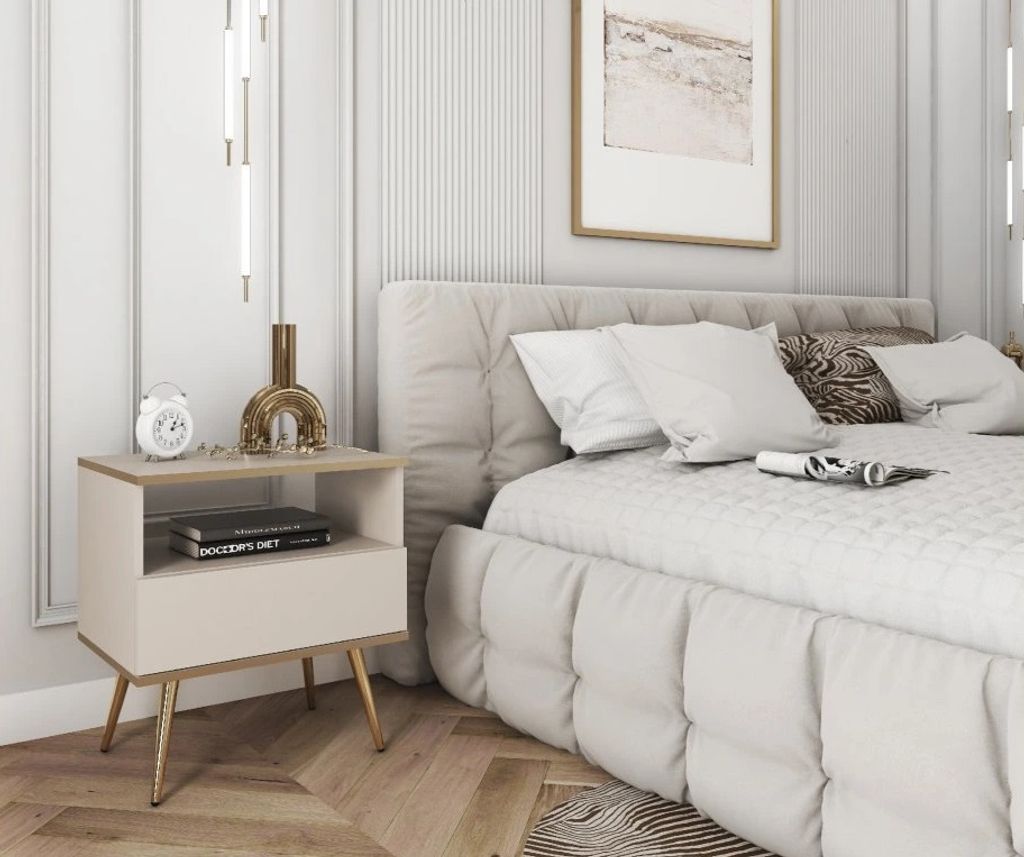 JENY Nachttisch - beige / gold
