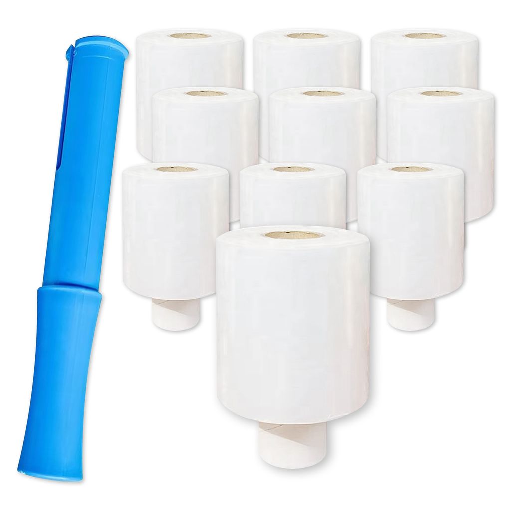 ARLI 10x Stretchfolie Mini 100 mm x 150 m - 20 my Transparent Handstretchfolie inkl. 1x Handabroller