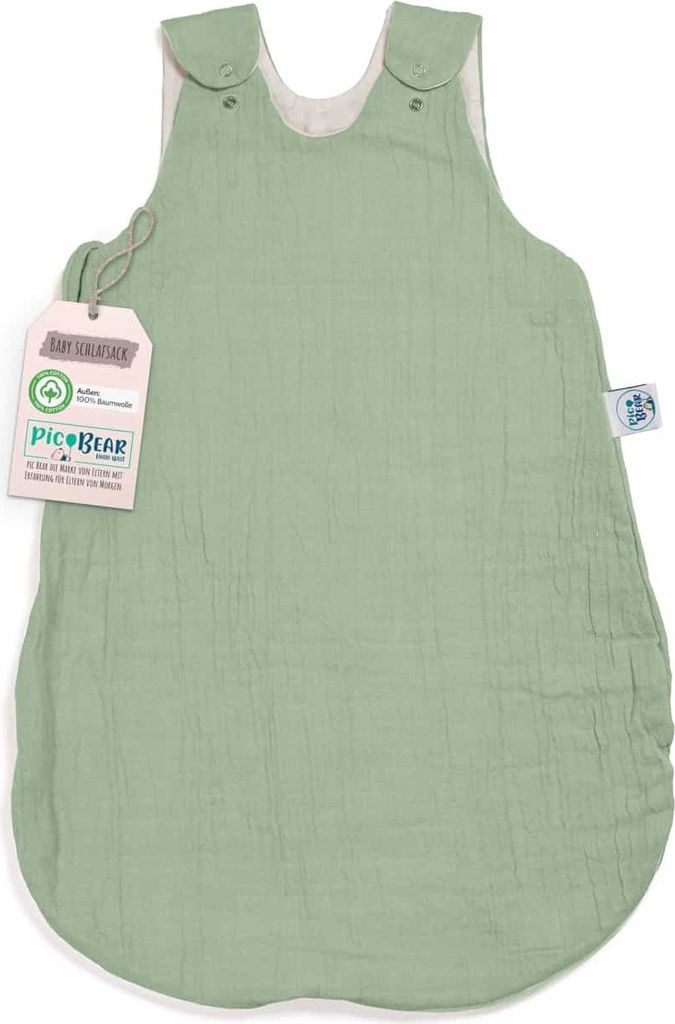 pic Bear Sommerschlafsack mit Beinfreiheit aus 100% Baumwolle Musselin 62/68cm Größe: 62/68 Motiv: grayed jade Musselin