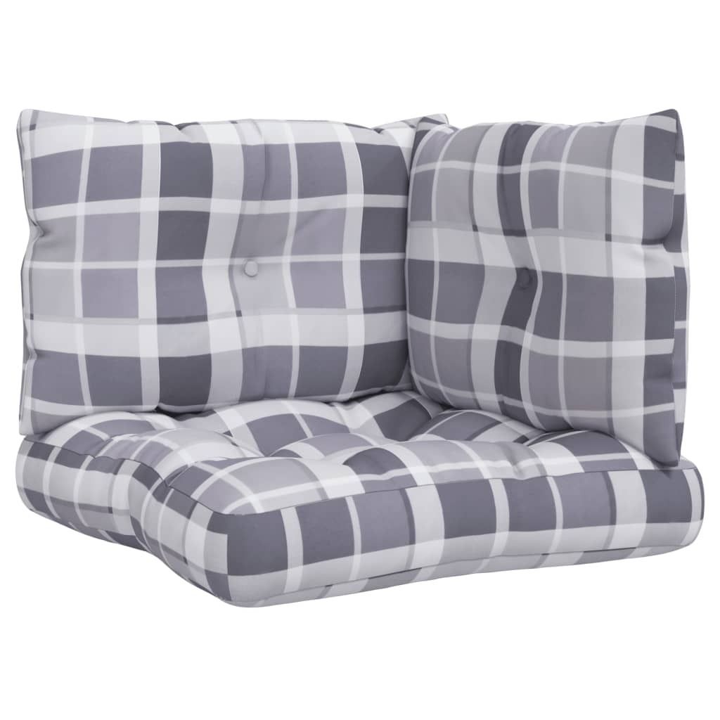 Palettenkissen 3-tlg. Grau Karomuster Stoff