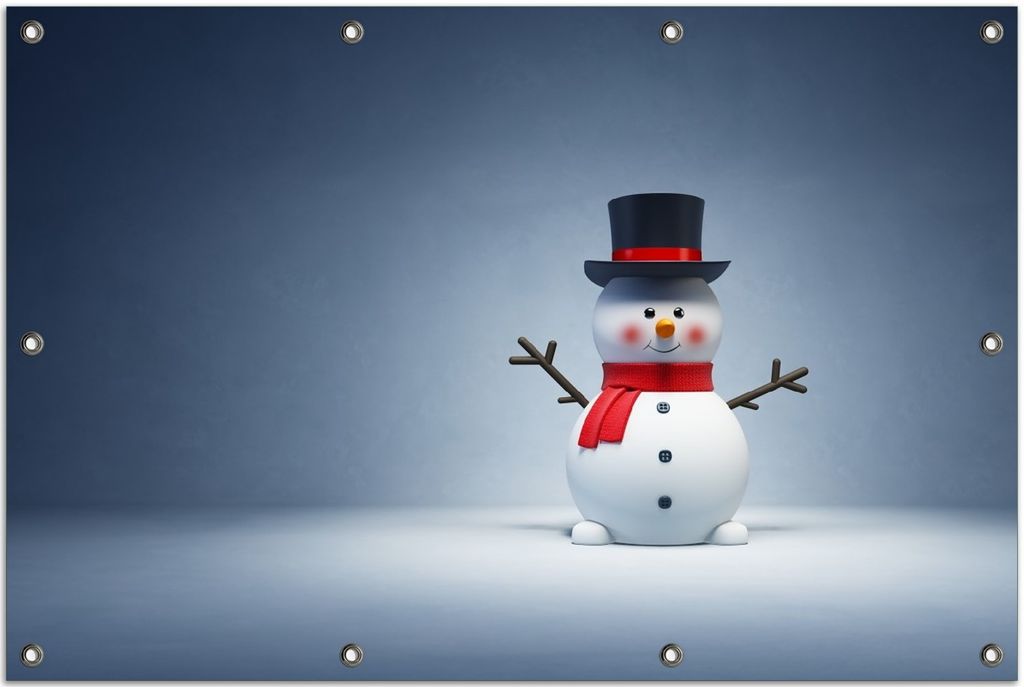 Wallario Outdoor-Poster für Garten oder Balkon, Motiv Winterstimmung - Frecher Schneemann mit Zylinder und rotem Schal, in ca. 80 x 120 cm