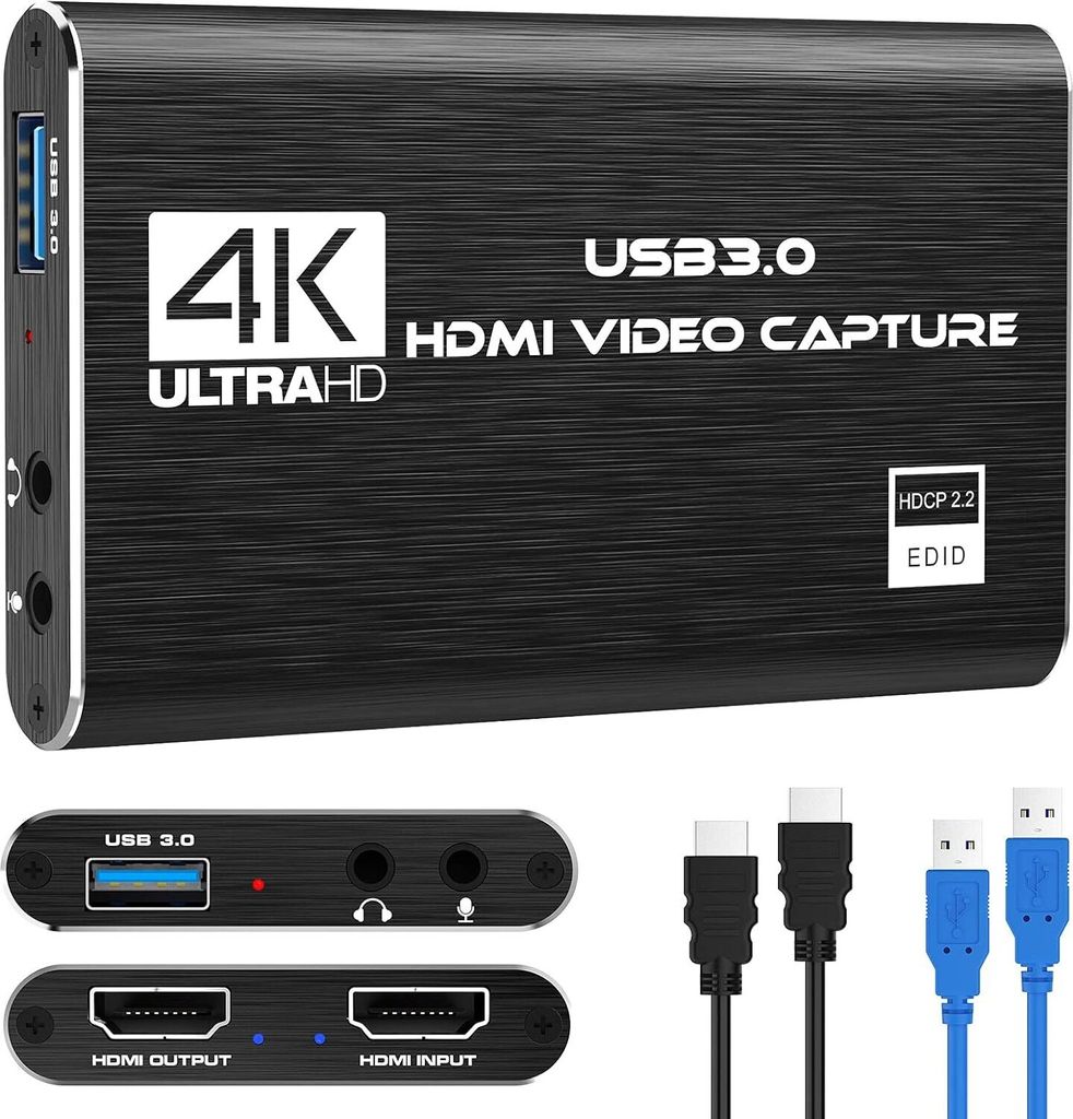 Game Capture Karte USB 3.0 Video Capture Card HD 1080P HDMI Videoaufnahme mit Live- Übertragungen Recorder Gerät Streaming Capture Card für Wind...