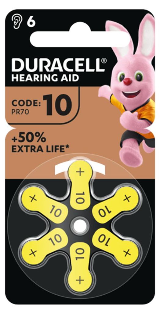Duracell, pilas para audífonos EasyTab, modelo 10 (PR70), Imagen del producto 