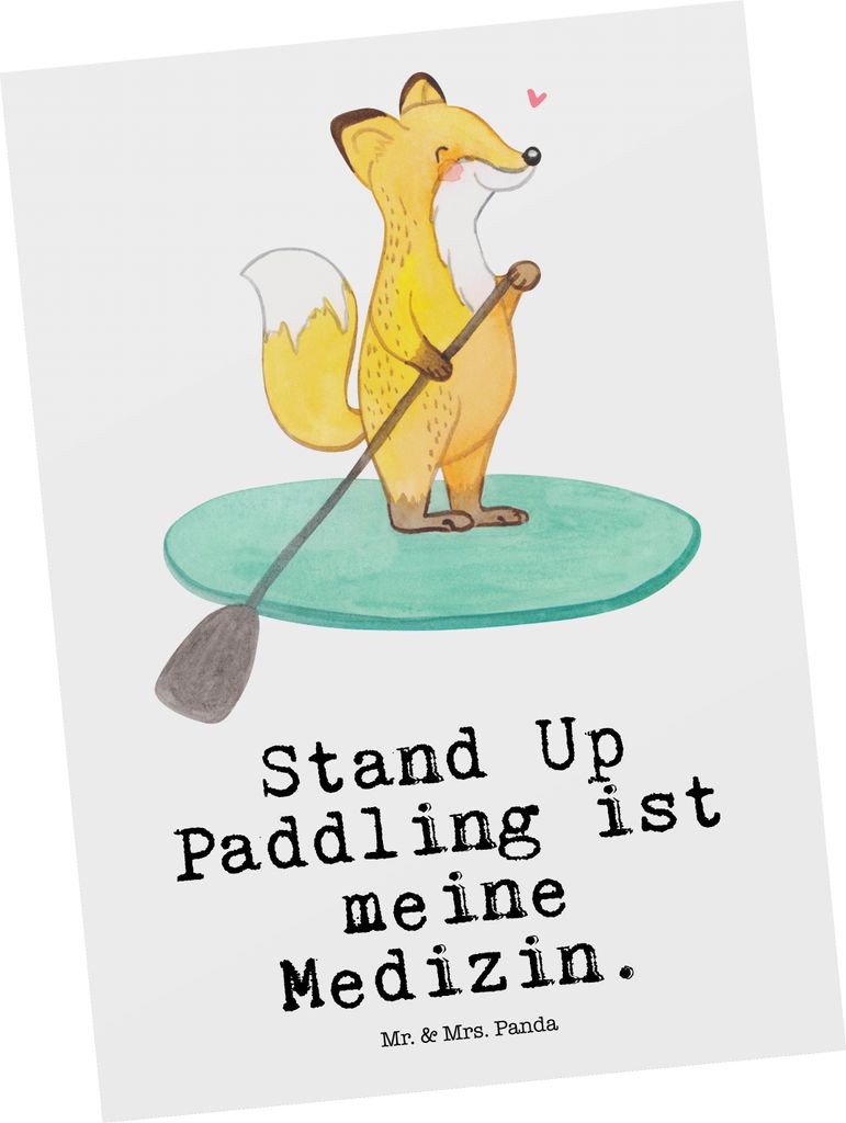 Mr. & Mrs. Panda bildkarte Fuchs Stand Up Paddling - Weiß - Geschenk, SUB, Ansichtskarten, Kunstkarten, Postkarten, Ansichtskarte, Subben, Postkar...