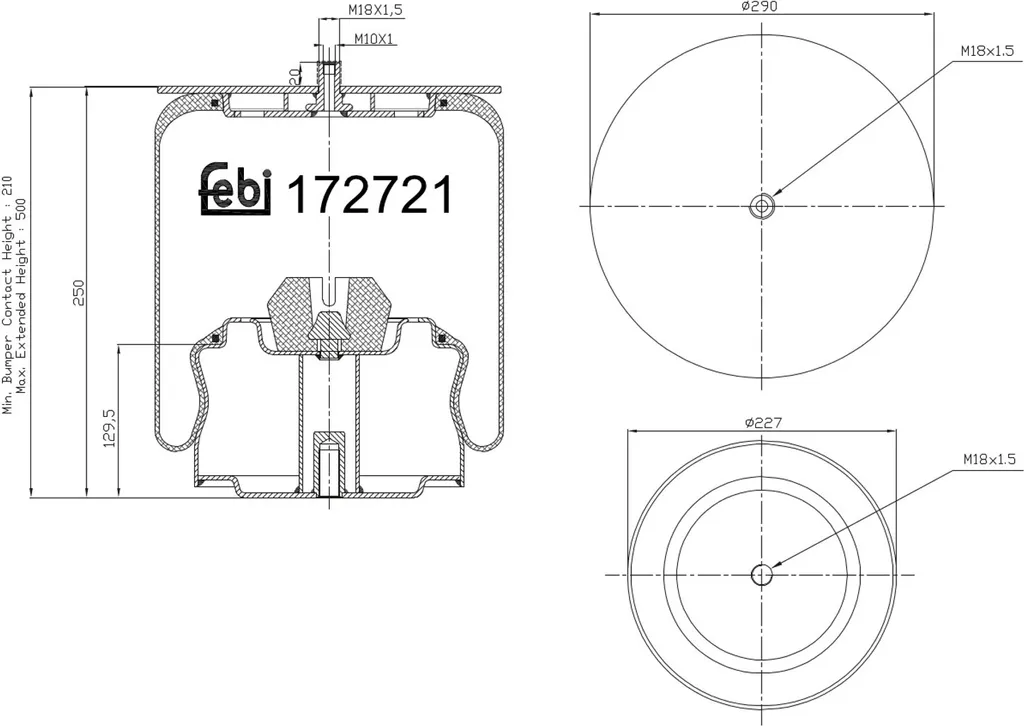 Soufflet d'Air Suspension pour Camion FEBI 172721 Hauteur 500mm