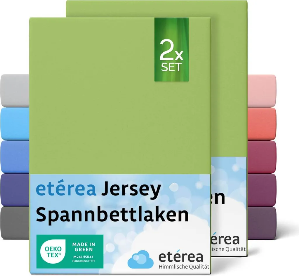 Offerta Set 2 Lenzuola ETÉREA Jersey Cotone 180x200-200x200 Jade