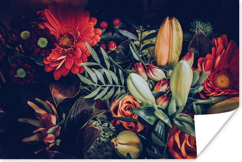 MuchoWow Poster Blumenstrauß - Stilleben - Blumen - Pflanzen - Rot 180x120 cm - Fotoplakat