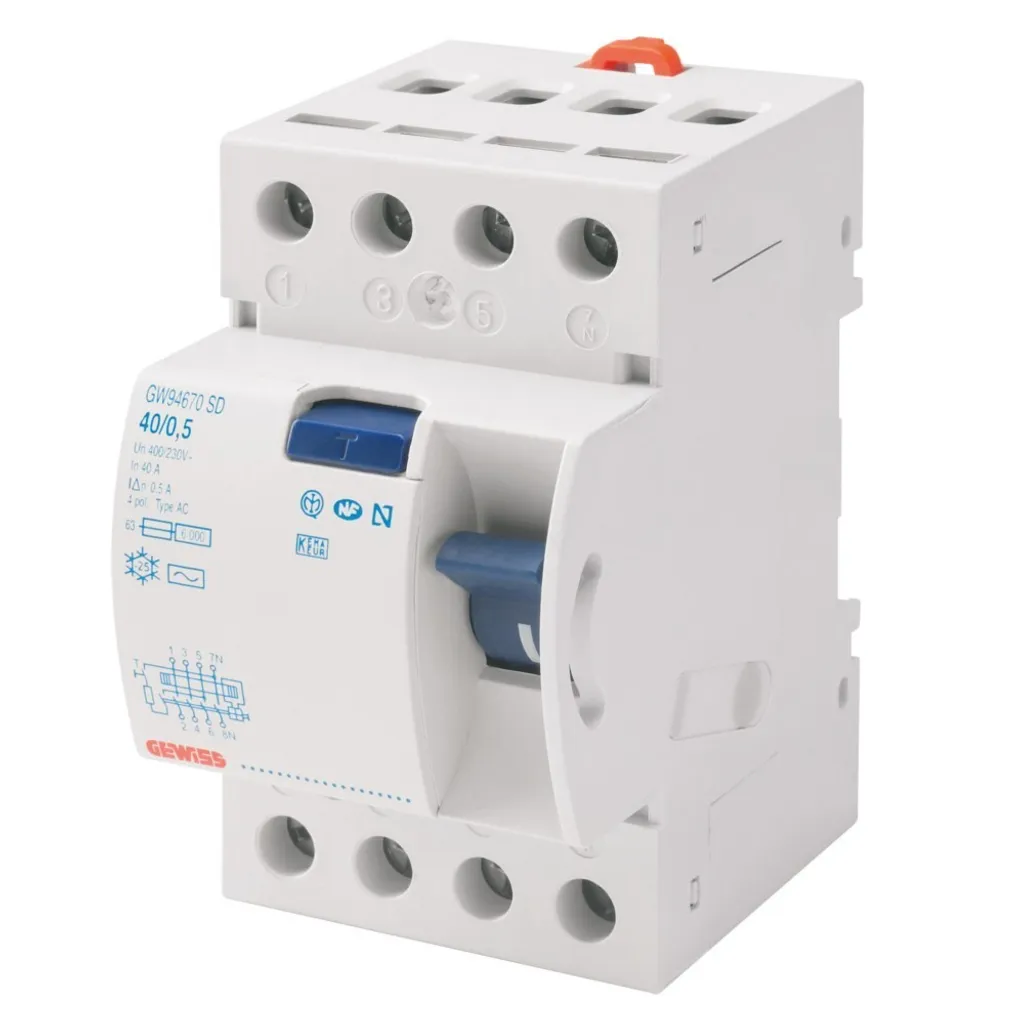 Disjoncteur FI 4 pôles 40A 30mA GW94897 - Interrupteur différentiel