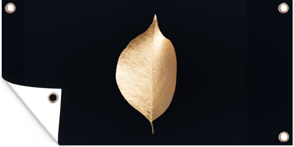 MuchoWow 80x40 cm Outdoor-Poster Gartendeko Sichtschutz Garten Poster für den Garten Blätter - Gold - Schwarz - Pflanzen - Luxus