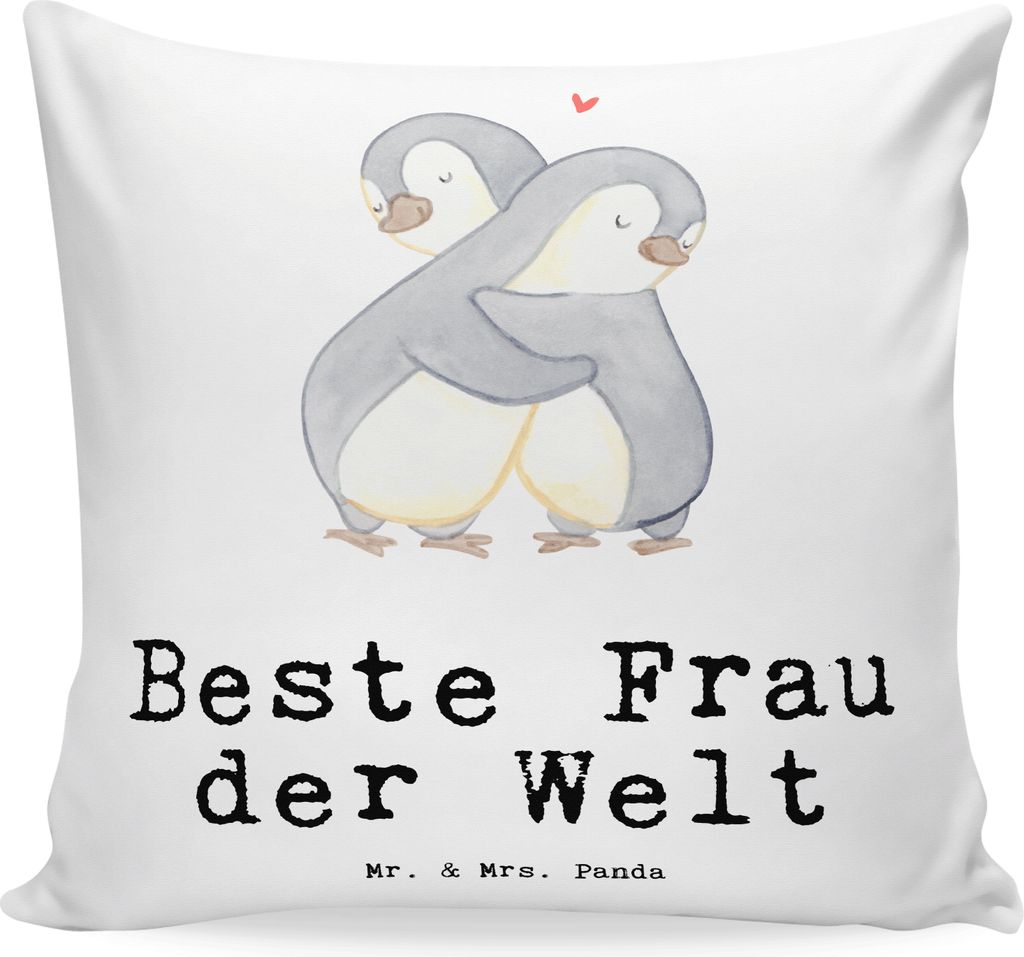 Mr. & Mrs. Panda kissen bedruckt Pinguin Beste Frau der Welt - Weiß - Geschenk, Kuschel, Ehe, 40x40, Braut, Ehefrau, Kleinigkeit, kuschelkissen, P...
