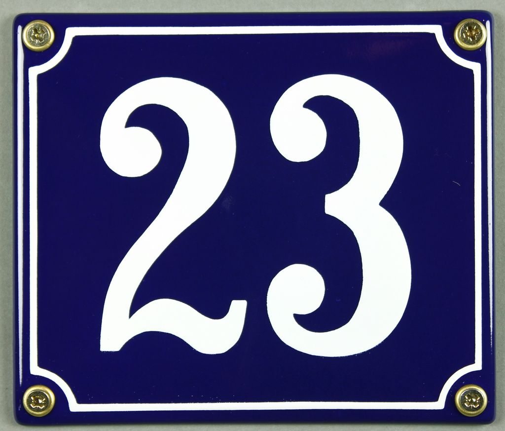 Hausnummernschild Emaille 23 blau - weiß 12x14 cm  Schild Produktbild 