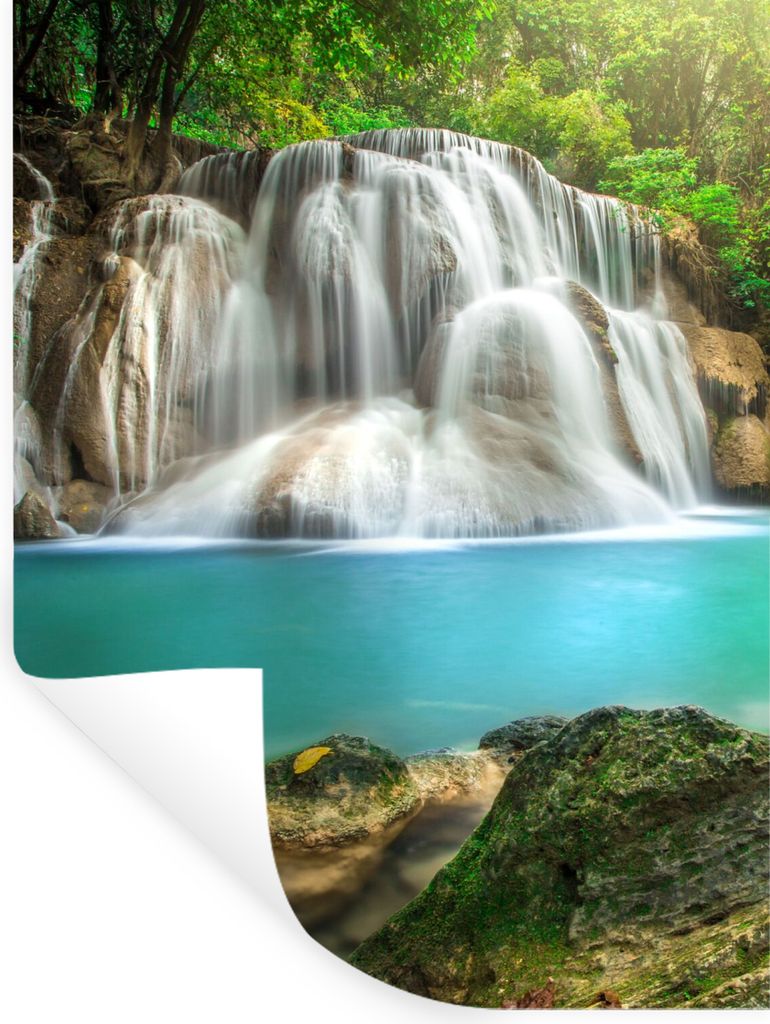MuchoWow Wandtattoo Wandsticker Wandaufkleber Wald - Wasserfall - Natur 30x40 cm Selbstklebend und Repositionierbar - Sticker - Dekorfolie