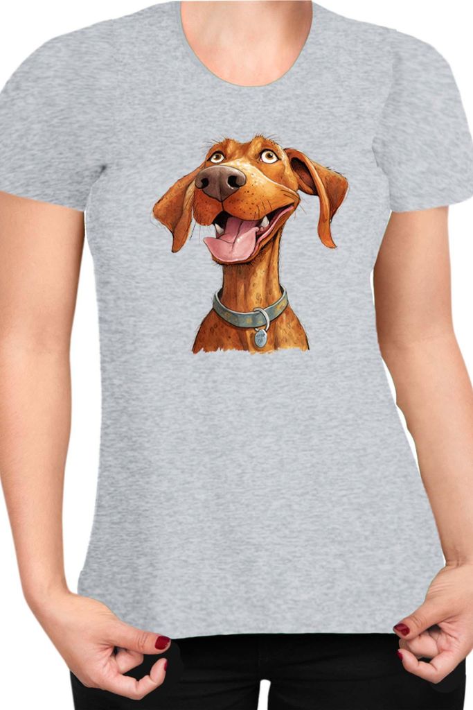 Damen T-Shirt Funny Dogs Breeds Vizsla Dog Breed, Lady L / Grau