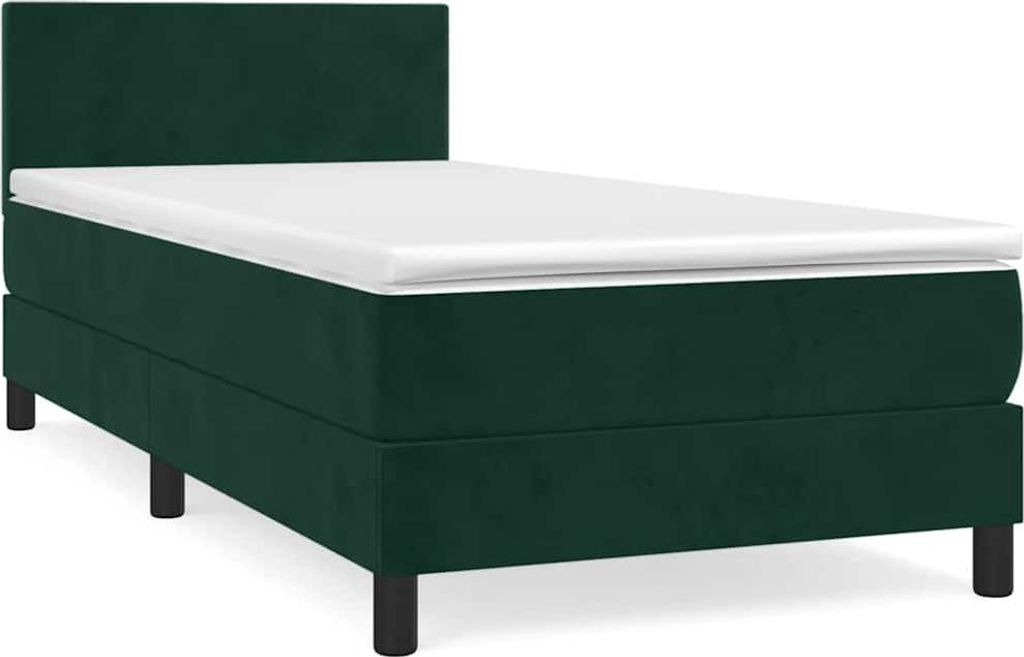 vidaXL Boxspringbett mit Matratze Dunkelgrün 100x200 cm Samt
