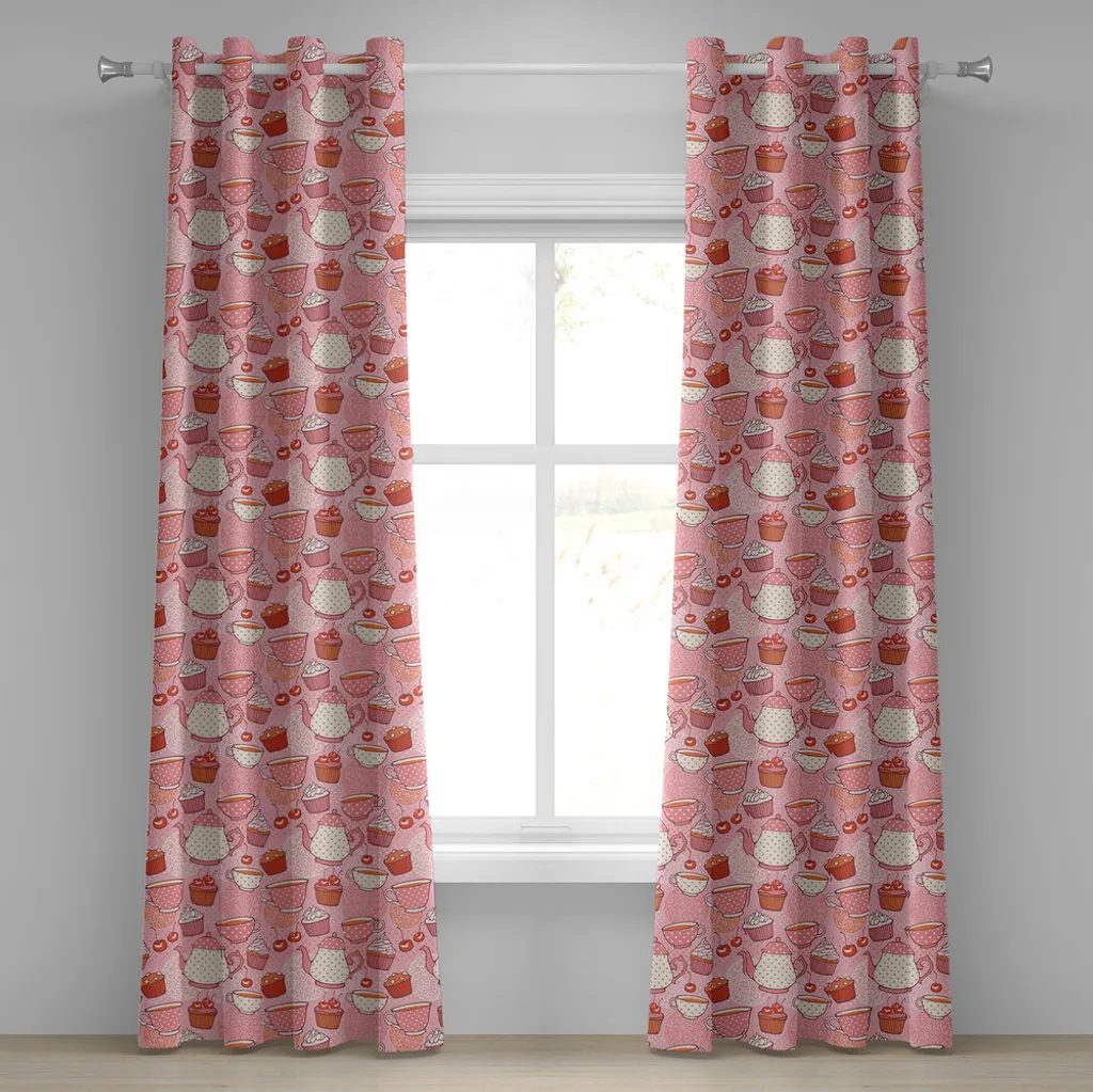 Rideau Tea Party en tissu imprimé 280x175 cm aux couleurs Rose et Beige