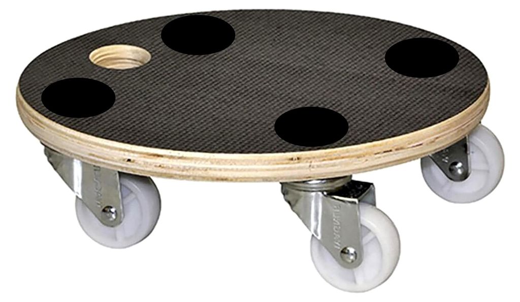 Pflanzenroller 30 cm rund – Holzoptik, 150 kg Tragkraft, 4 Rollen (2 mit Bremse), nachhaltiges Material, Schwarz