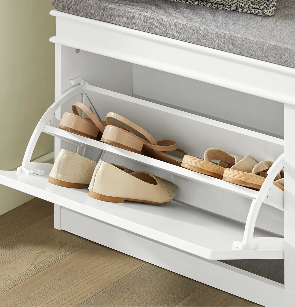 Banc à chaussures blanc peu encombrant avec 2 tiroirs abattants - 8