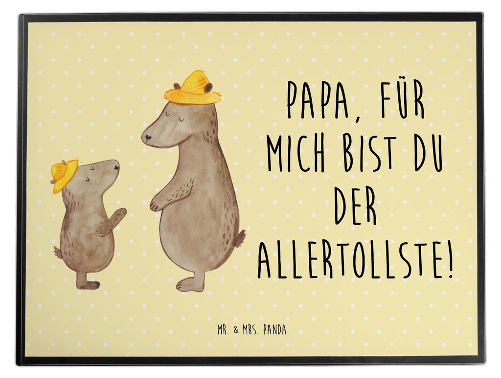 Mr. & Mrs. Panda tischmatte Bären mit Hut - Gelb Pastell - Geschenk, schreibauflage, Paps, Vatertag, tischschutz, schreibtischunterlage, Vater, Ki...