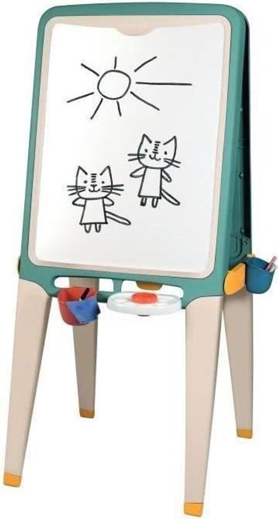 Kindertafel Doppelseitig, Kreide und Magnetisch, 13 Zubehörteile, Abnehmbare Behälter, Recyceltes Material, Französische Herstellung