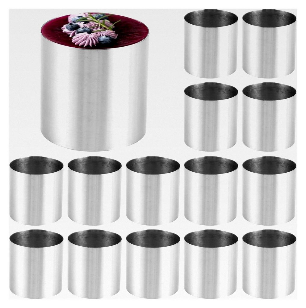 15 Stück Dessertringe Ø 5 cm - Edelstahl Servierringe Set - Anrichteringe für die Zubereitung von Kuchen und Torten
