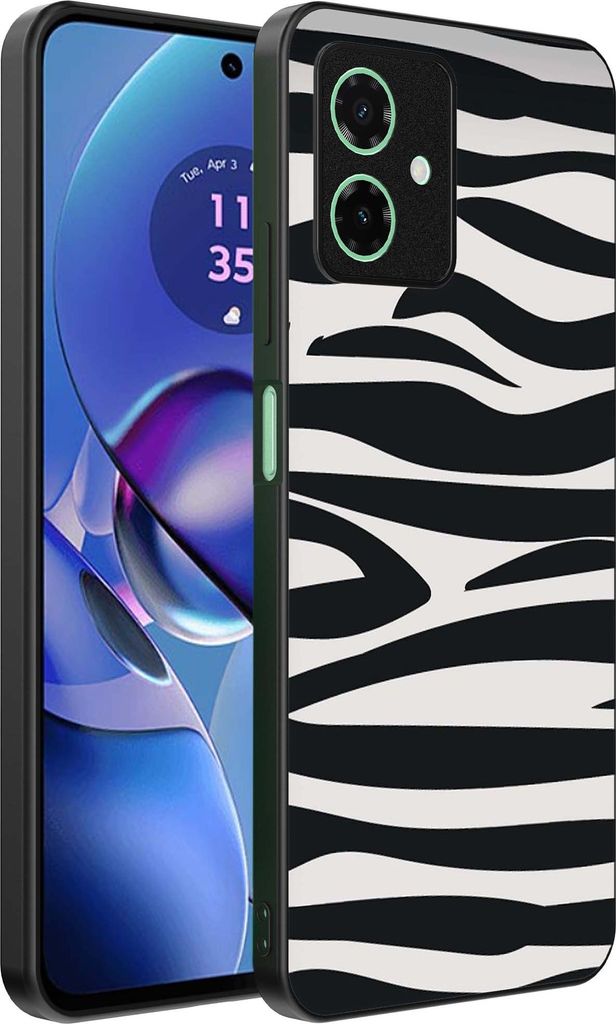 Smartphonica Handytasche geeignet für Motorola Moto G55 mit Zebradruck - TPU zurück Abdeckung Fall Zebra-Design - Schwarz Weiß