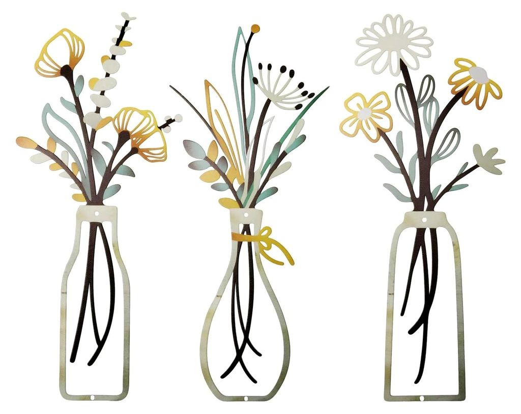 3 Stück Wanddekoration Metallblumen, Metallblumen für Wandgestaltung in Wohnzimmer, Schlafzimmer, Badezimmer, Büro, Flur und Esszimmer