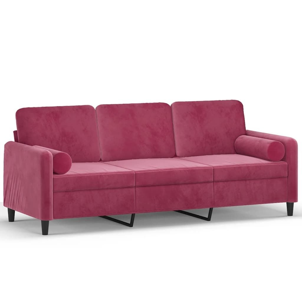 "2026 Aktion" 3-Sitzer-Sofa/Chaiselongue - elegantes Design - Couchgarnitur Wohnzimmer - mit Zierkissen Weinrot 180cm Samt - 198x77x80cm - Klassisc...