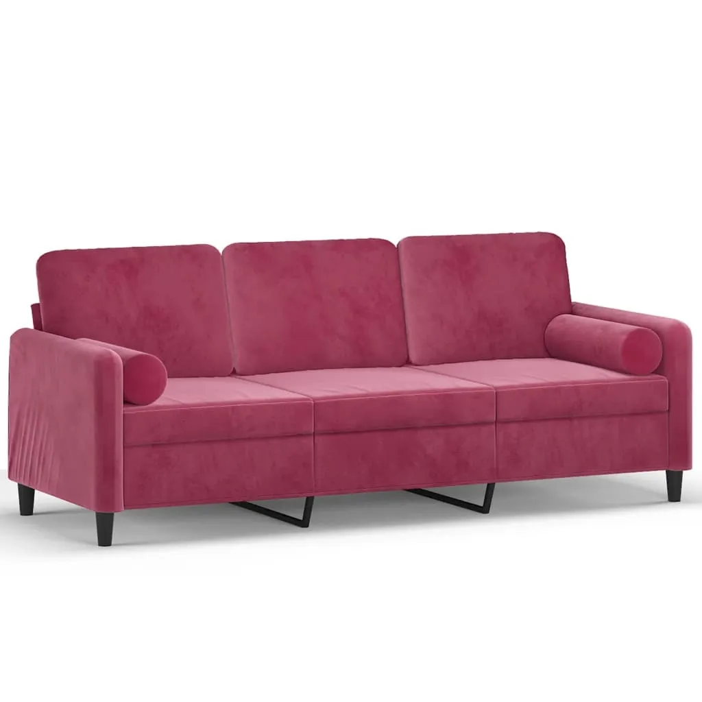 Canapé 3 places 180 cm velours bordeaux idéal pour petit salon cosy