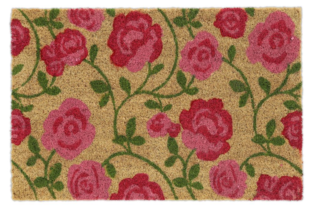 Relaxdays Fußmatte Kokos, Rosen-Motiv, Fußabtreter 40x60 Produktbild 