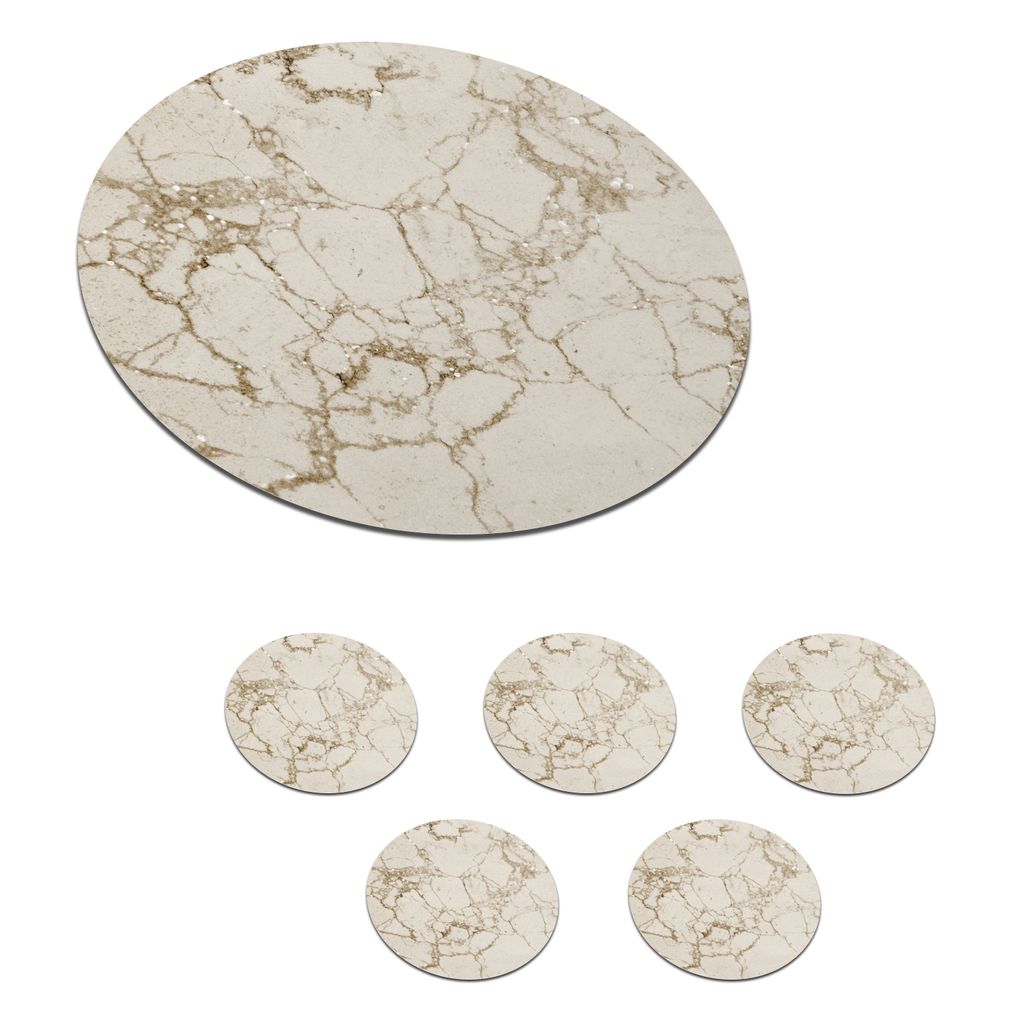 KitchenYeah Glasuntersetzer Rund 6er Set Marmor - Weiß - Beige 10x10 cm Untersetzer für Gläser - Getränkeuntersetzer - Tischplattenschutz - ...