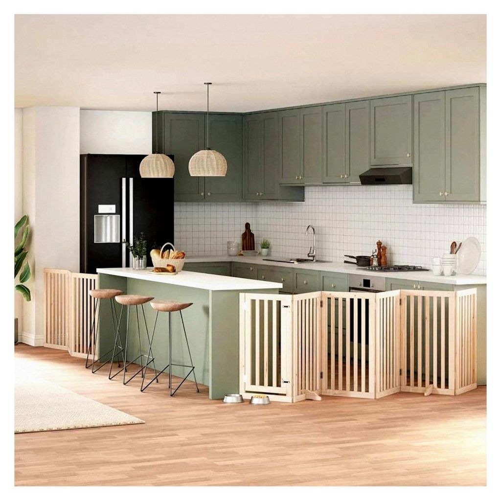 Faltbares Hundetor mit Tür aus Pappelholz, 450 cm, freistehendes Hundegitter für Türen, Treppen und Flure