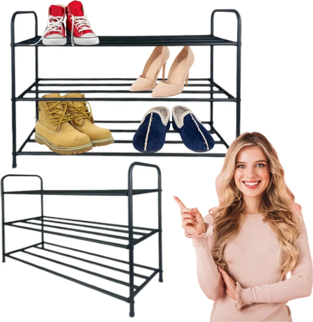 Étagère à chaussures métallique 3 étages, Rangement chaussures compact