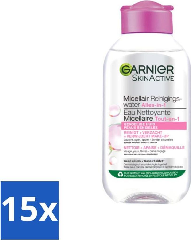 Garnier – SkinActive – Mizellen-Reinigungswasser – Empfindliche Haut – Reisegröße – 100 ml - Vorteilspack - 15 Stücke