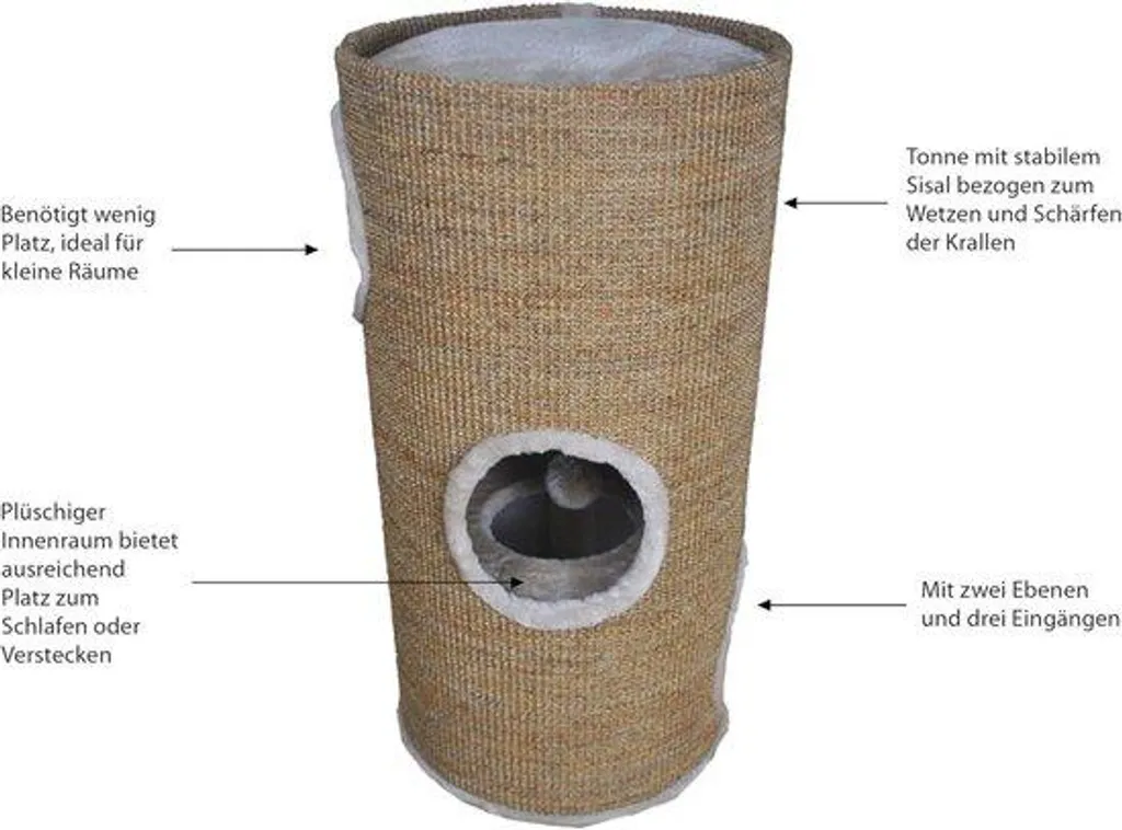 Tour à griffonner pour chat 2 étages Ø 36 cm x 70 cm avec cachettes