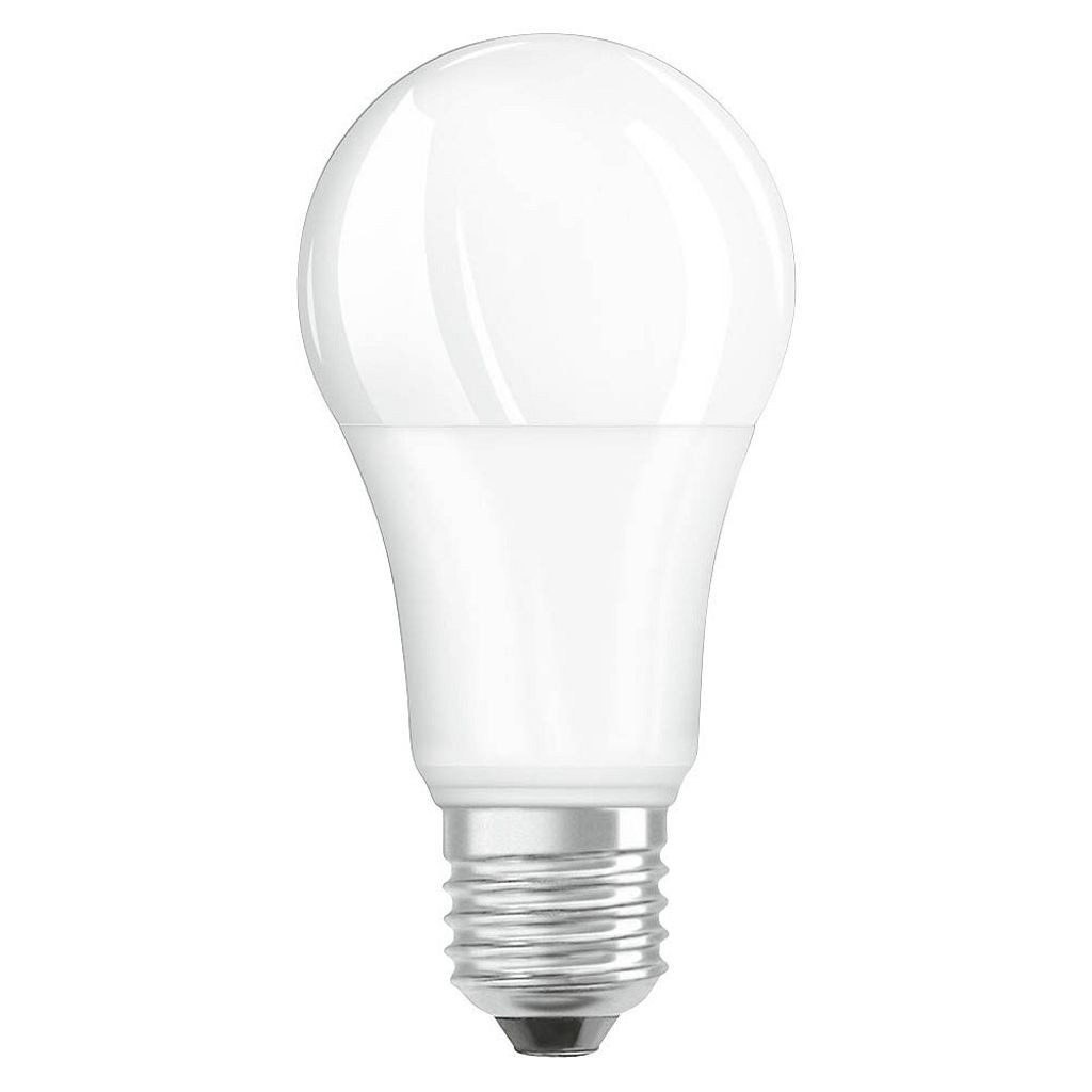 A white LED light bulb with a silver screw base, isolated on a white background.