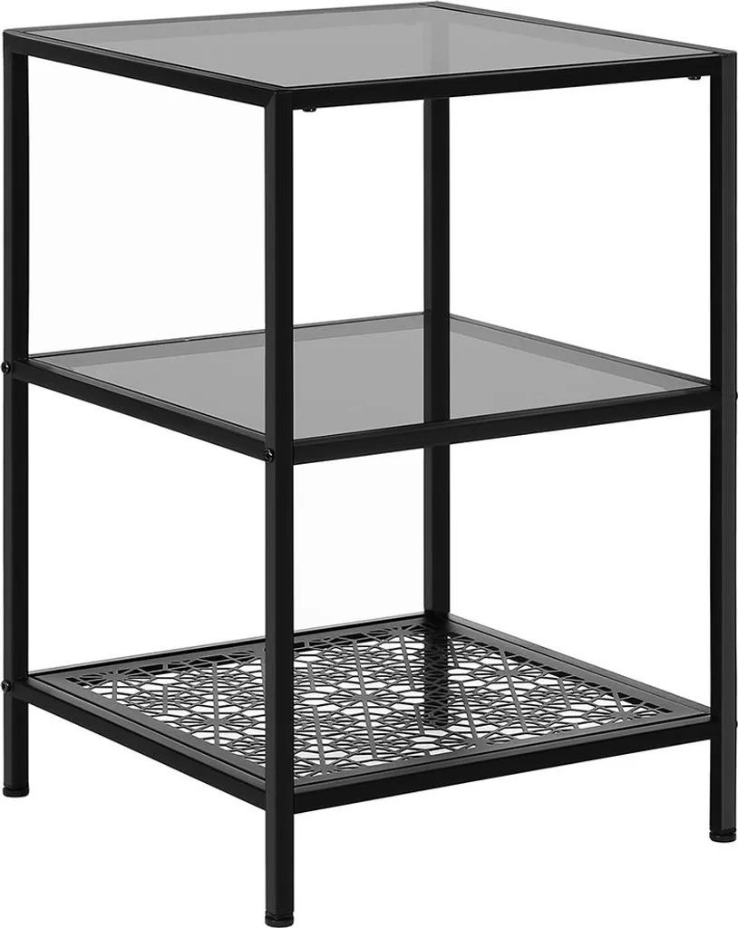 Table d'appoint robuste 2 niveaux en verre et métal noir mat - Série Loft