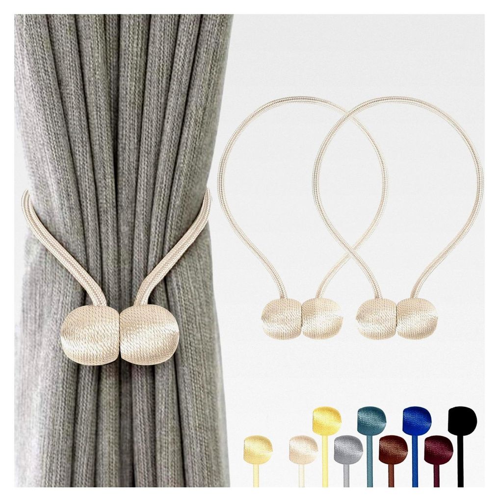 2 Stück Magnetische Vorhangraffhalter, 10 Farben | Für Wohn-/Schlafzimmer, Bad & Esszimmer, geeignet für Vorhänge/Gardinen/Duschvorhänge (Beige)
