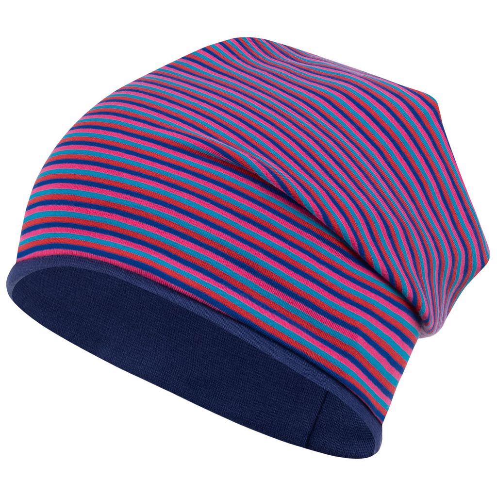 Mädchen Mütze Übergangsmütze Beanie Stoffmütze Streifen, Blau, Gr. 54-56