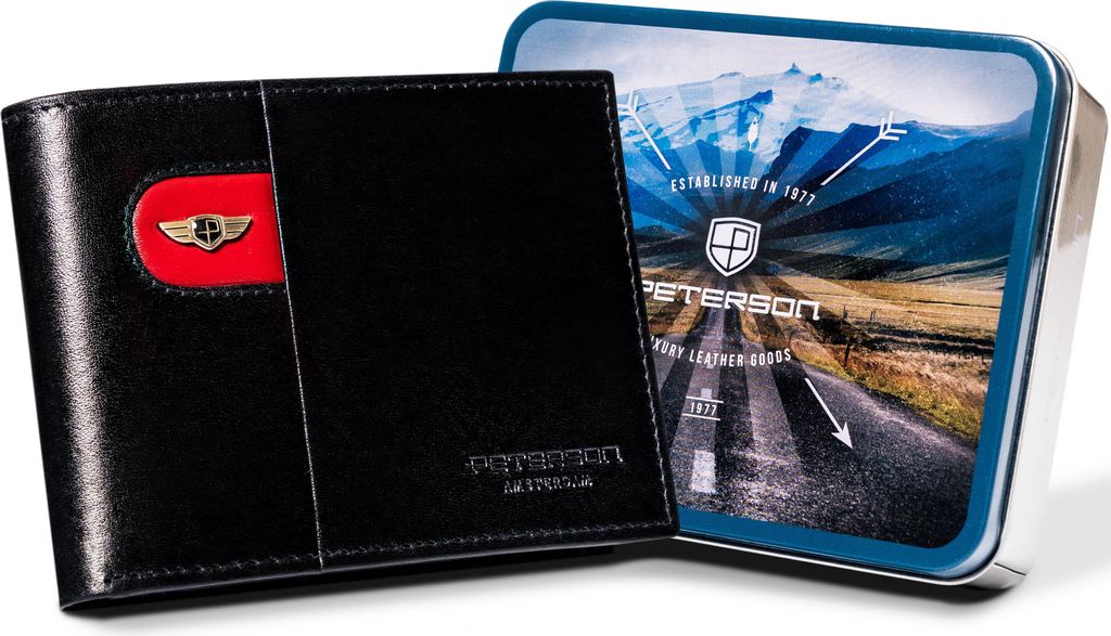 Peterson | Portemonnaie, aus Leder, für Männer, ohne Verschluss, Schwarz, 11x9.5 cm