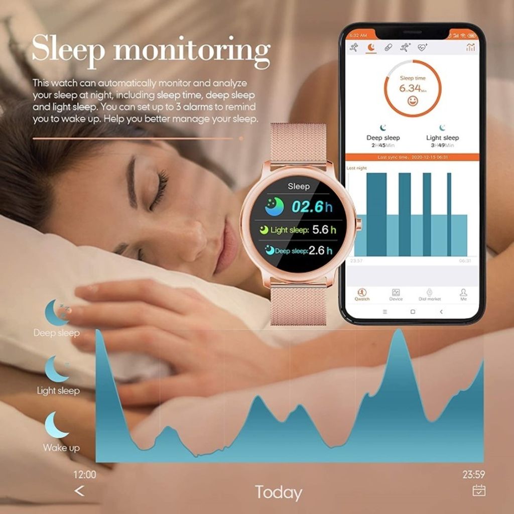 Damen SmartWatch Smartband IP67 Wasserdicht Schlafüberwachung Armband Sport Fitness für Android IOS , Rosegold