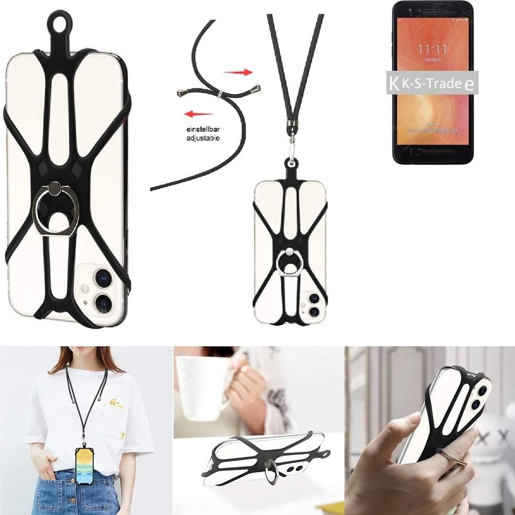 K-S-Trade 3in1 Handykette Handyband Handykordel Halsband Smartphone-Ring Handy-Ring kompatibel mit LG Electronics V50S ThinQ Fingerhalterung Handyring