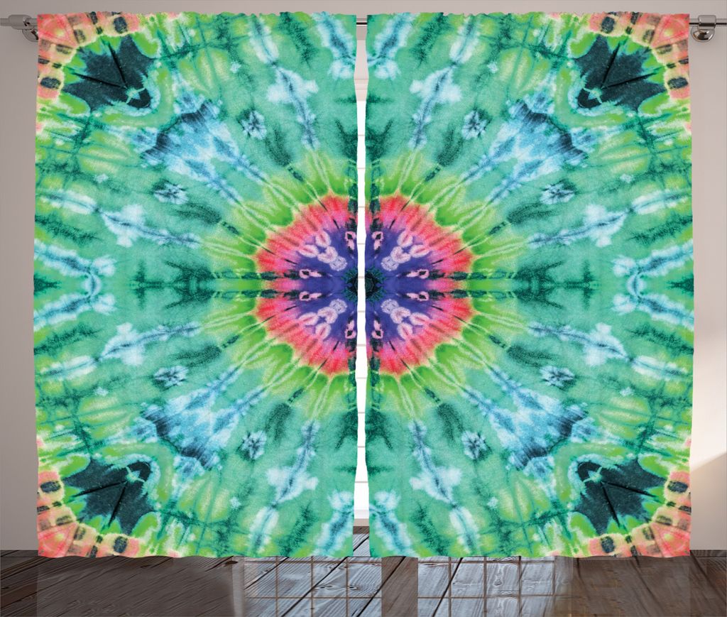 ABAKUHAUS Grün Rustikaler Gardine, Ombre Kunst-Rosa-Indigo, Schlafzimmer Kräuselband Vorhang mit Schlaufen und Haken, 280 x 175 cm, Grün Rosa