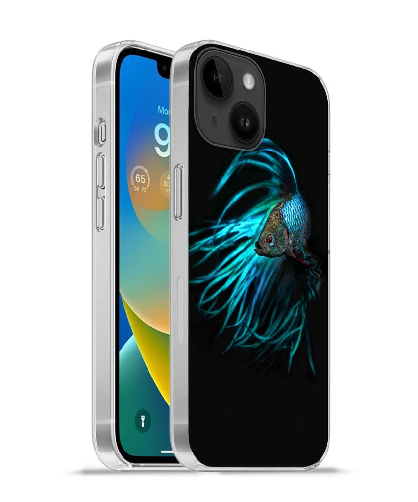 MuchoWow Handyhülle Schutzhülle Hülle für Apple iPhone 14 - Softcase Fische - Meerestiere - Blau - Schwarz Silikon Softcase Handy Hülle