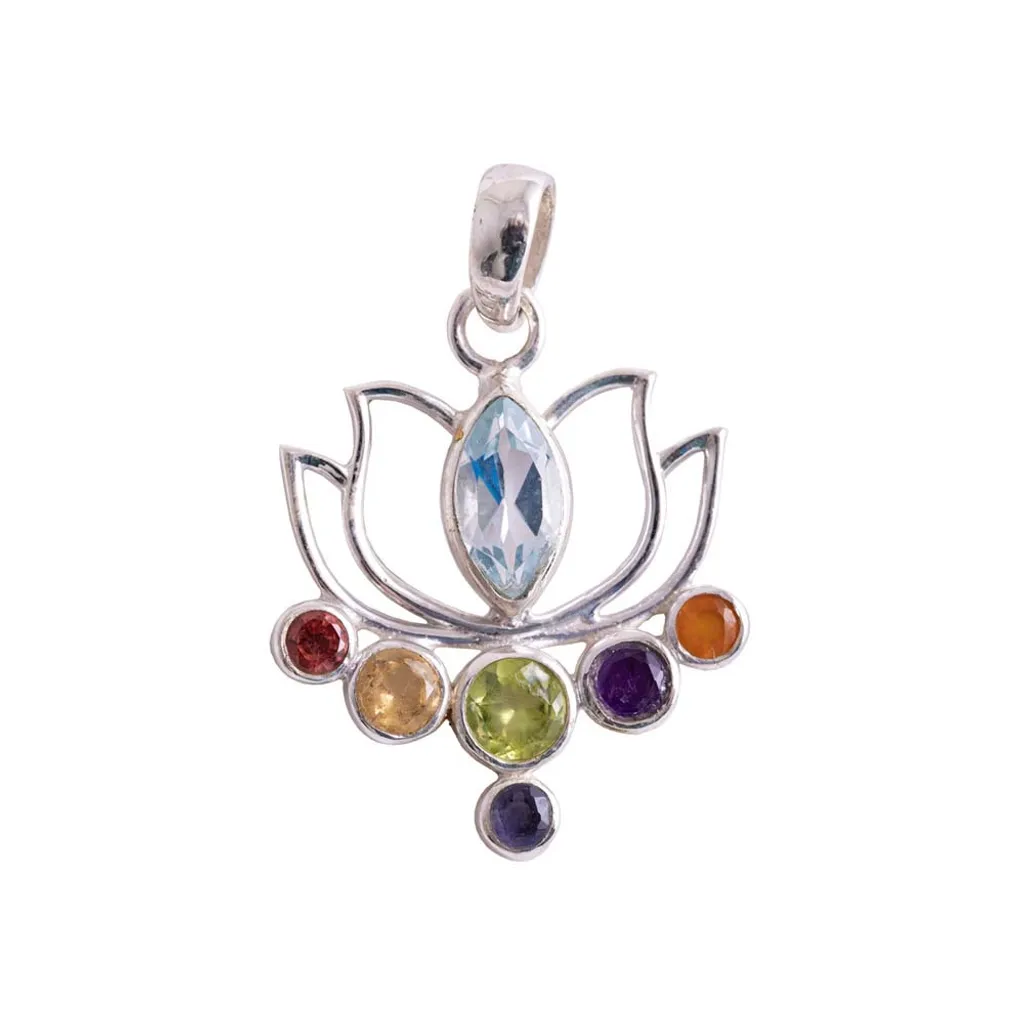 Bijou pendentif fleur de lotus et pierres naturelles des 7 chakras