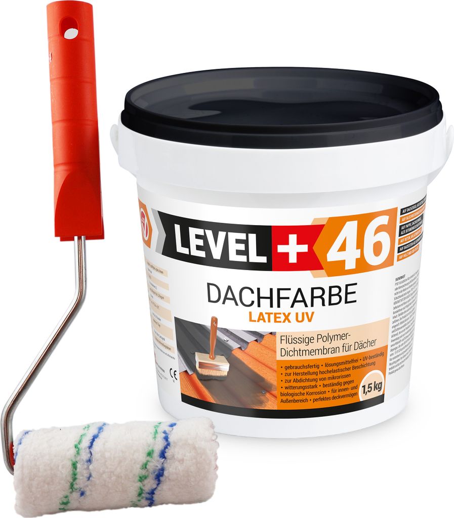 Dachfarbe 1,5kg Flexible Sockelfarbe Dachlack Ziegelrot+Farbroller 10cm Set RM46
