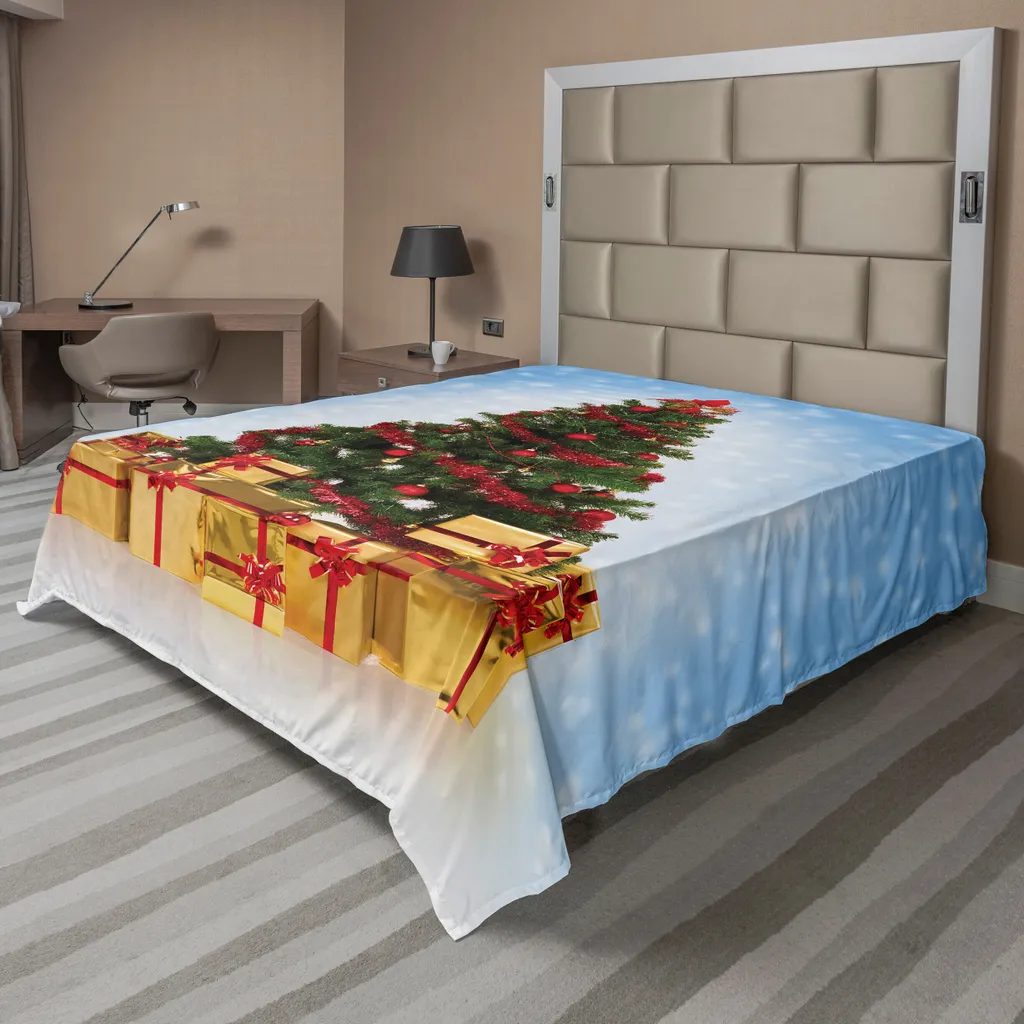 Drap Décoratif de Noël pour Chambre Adulte et Enfant Bleu et Moutarde