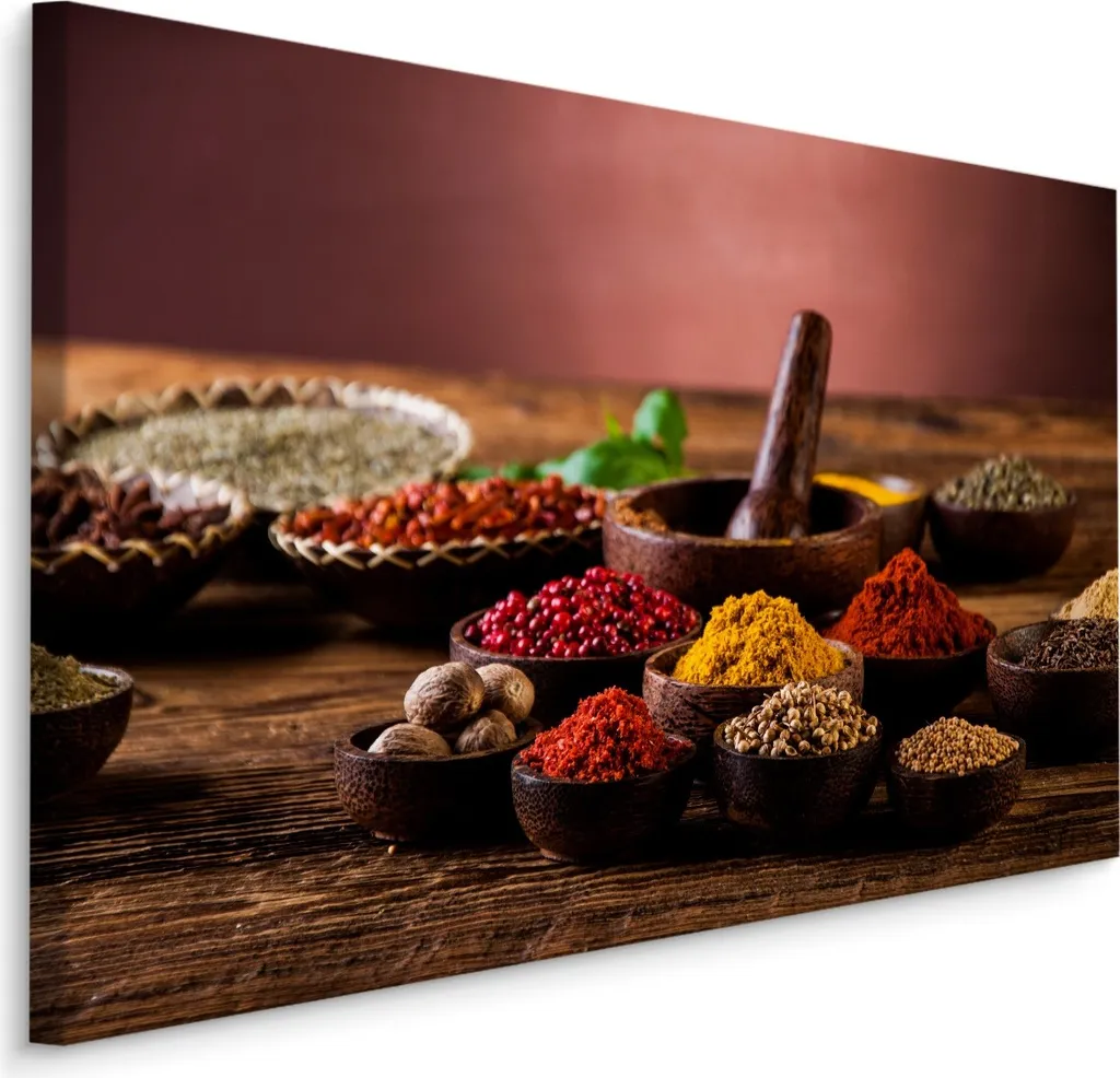 Stampa su Tela 70x50 XXL Spezie Colorate Legno Indiano Quadro